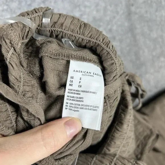 American Eagle Bella Jumpsuit Small Wide Leg Brown Striped Cotton Tie Straps - Picture 9 of 11